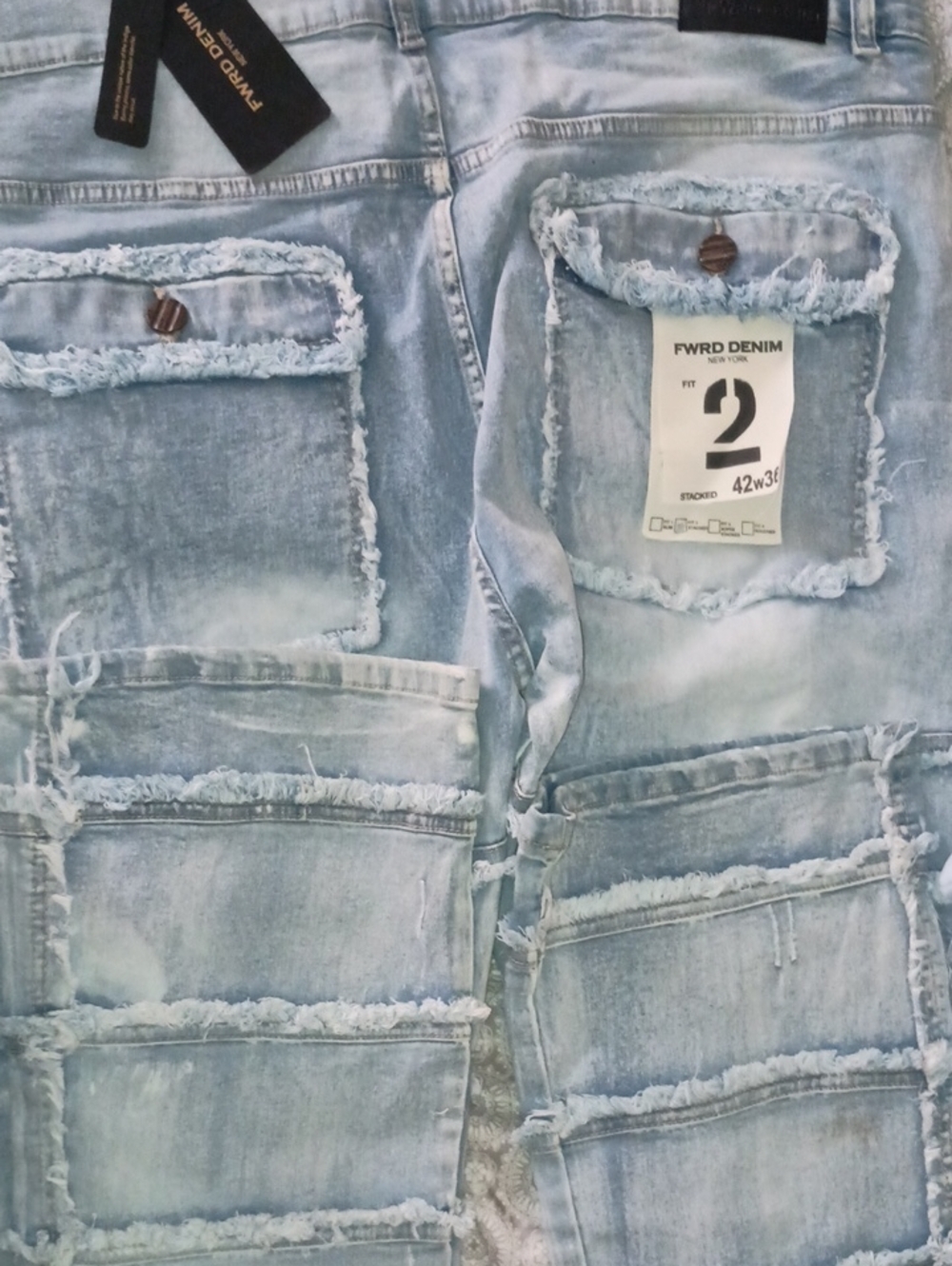 men's Light Blue Distressed Patchwork Jeans